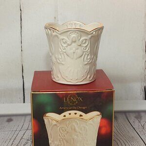 Lenox Merry Lights Angel Votive Holder Cream Color Gold Trim Porcelain 3.5"